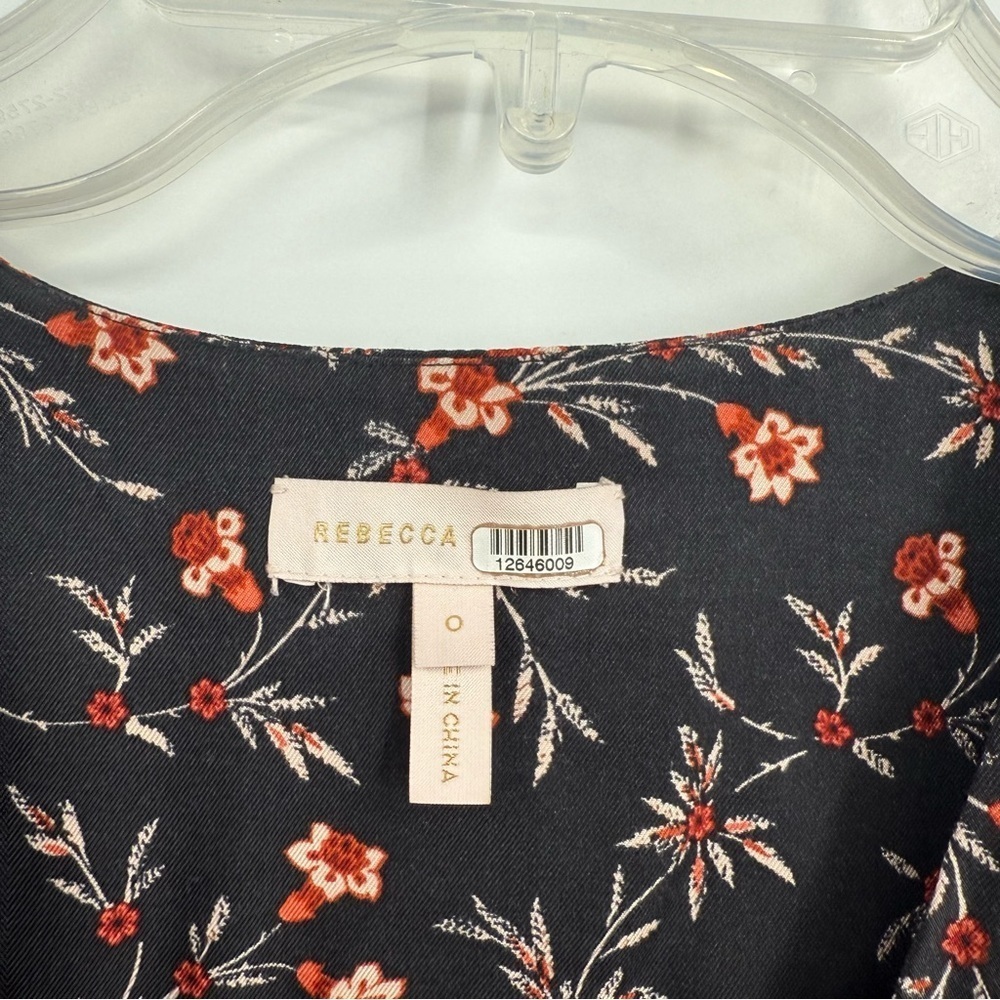 Rebecca Taylor Silk Blend Lia V-neck Top Blouse Size 0 Black Long Tie Sleeves - Picture 8 of 11